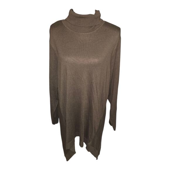 Chico's Ambered Olive Turtleneck Feather Weight Asymetrical Sweater Plus Size 2X - Picture 2 of 7